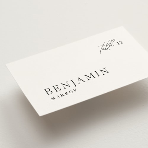 This is a ink wedding place cards with standard by Jennifer Postorino called storybook printing on signature in placecard