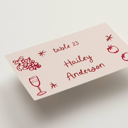 This is a wine wedding place cards with standard by Cass Loh called inky printing on signature in placecard