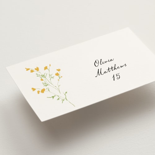 This is a sunflower wedding place cards with standard by Baumbirdy called garden florals printing on signature in placecard