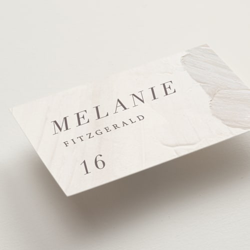This is a cream wedding place cards with standard by Hooray Creative called neutrality printing on signature in placecard