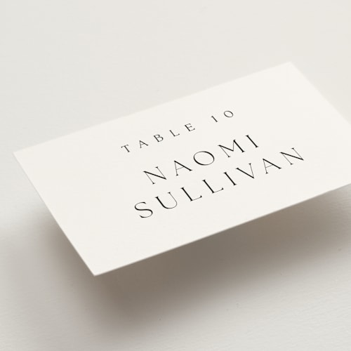 This is a cotton wedding place cards with standard by Stacey Meacham called circle monogram printing on signature in placecard