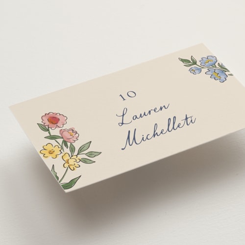 This is a cornflower wedding place cards with standard by Chris Griffith called a wedding in low country printing on signature in placecard