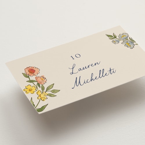 This is a peach wedding place cards with standard by Chris Griffith called a wedding in low country printing on signature in placecard