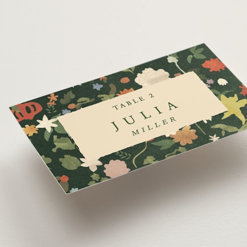 This is a garden wedding place cards with standard by Sumak Studio called all the flowers of the world printing on signature in placecard