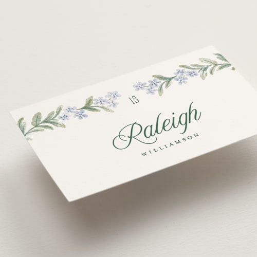 This is a wisteria wedding place cards with standard by Jenna Holcomb called vintage sketched printing on signature in placecard