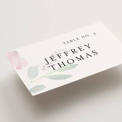 This is a pink floral wedding place cards with standard by Mere Paper called spring wildflowers printing on signature in placecard