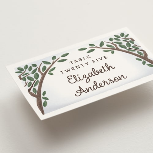 This is a forest wedding place cards with standard by Paper Sun Studio called nature's chapel printing on signature in placecard