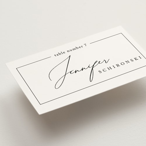 This is a alabaster wedding place cards with standard by Liz Conley called love story printing on signature in placecard