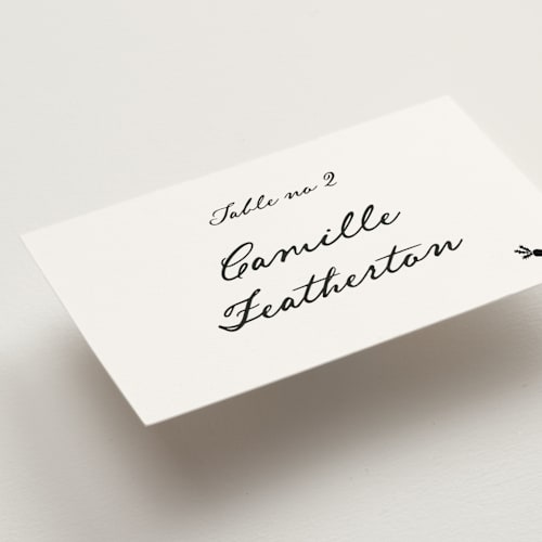 This is a onyx wedding place cards with standard by Benita Crandall called the classic printing on signature in placecard