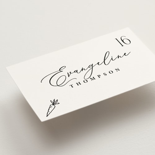 This is a ink wedding place cards with standard by Hooray Creative called chic script printing on signature in placecard