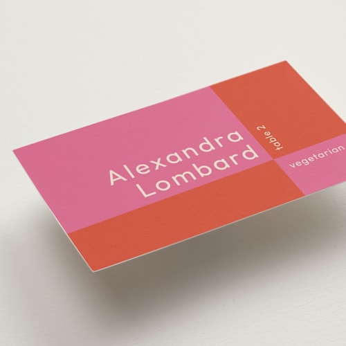 This is a pop wedding place cards with standard by letterfix called color block printing on signature in placecard