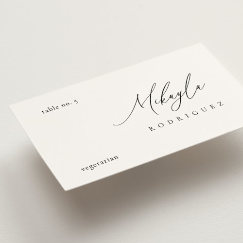 This is a silk wedding place cards with standard by Kelly Schmidt called corner printing on signature in placecard