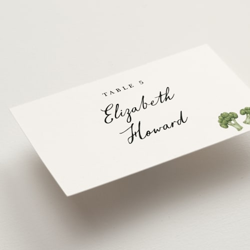 This is a pearl wedding place cards with standard by Petra Kern called let's eat printing on signature in placecard