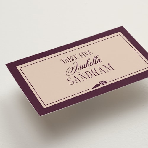 This is a cabernet wedding place cards with standard by Hudson meet Rose called merlot printing on signature in placecard