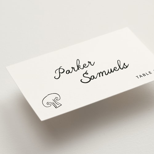 This is a tuxedo wedding place cards with standard by Kelly Watkins called lover printing on signature in placecard