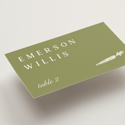 This is a sage wedding place cards with standard by Sierra Lee called farm to table printing on signature in placecard