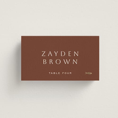 This is a rust wedding place cards with foil pressed by Sierra Lee called twilight printing on signature in placecard