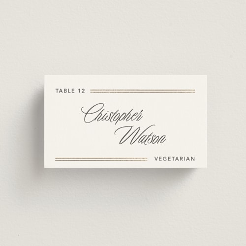 This is a quartz wedding place cards with foil pressed by Creo Study called formal lines printing on signature in placecard