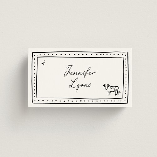 This is a onyx wedding place cards with standard by Erin Deegan called sketched frame printing on signature in placecard