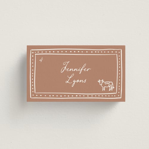 This is a terracotta wedding place cards with standard by Erin Deegan called sketched frame printing on signature in placecard