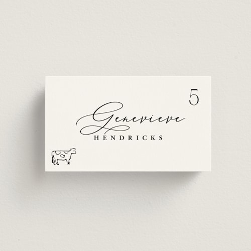 This is a ink wedding place cards with standard by Hooray Creative called chic script printing on signature in placecard
