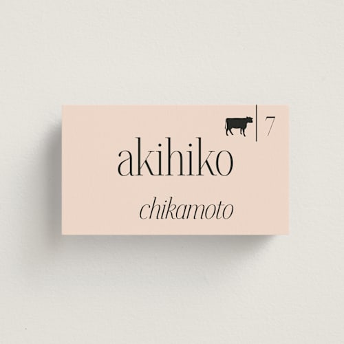 This is a champagne wedding place cards with standard by Hudson meet Rose called noho printing on signature in placecard