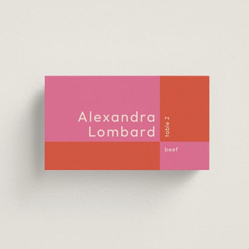 This is a pop wedding place cards with standard by letterfix called color block printing on signature in placecard