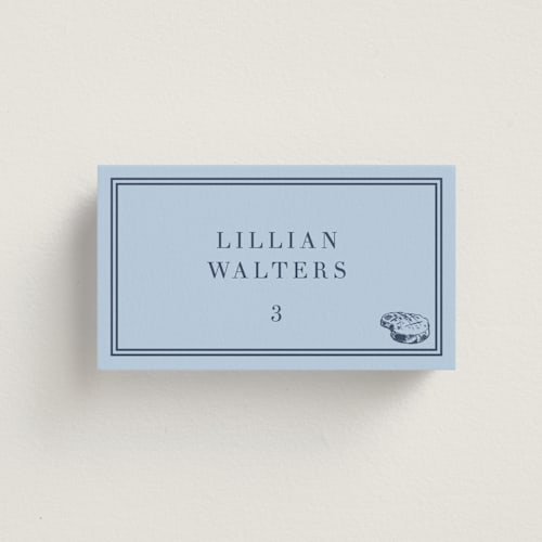 This is a bluebell wedding place cards with standard by Megan Davis called perry printing on signature in placecard