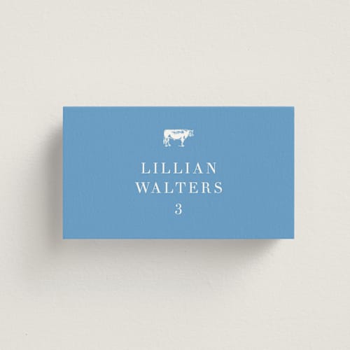 This is a hydrangea wedding place cards with standard by Megan Davis called plated printing on signature in placecard