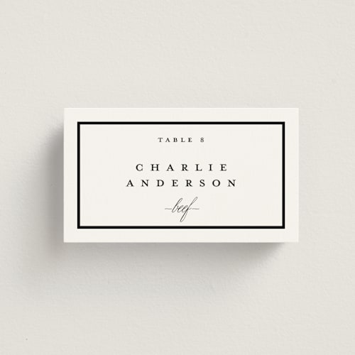 This is a noir wedding place cards with standard by mo kelley called the day printing on signature in placecard