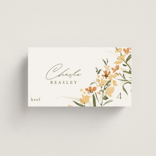 This is a citrine wedding place cards with standard by Everett Paper Goods called fleur printing on signature in placecard