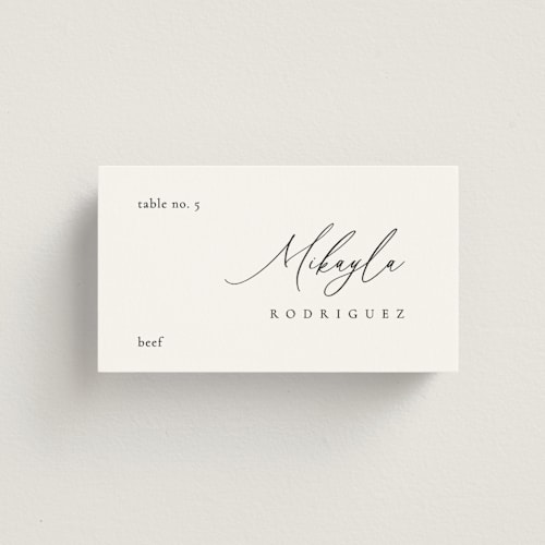 This is a silk wedding place cards with standard by Kelly Schmidt called corner printing on signature in placecard