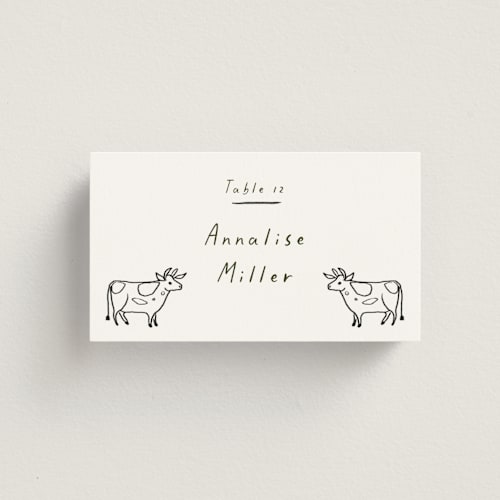 This is a charcoal wedding place cards with standard by Ani Somi called bon vivant printing on signature in placecard