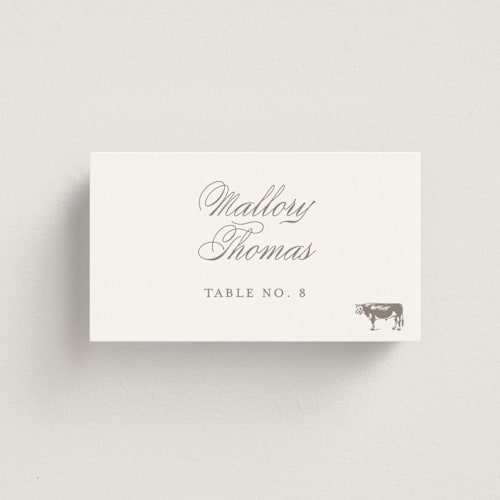 This is a ash wedding place cards with standard by Megan Davis called hepburn printing on signature in placecard