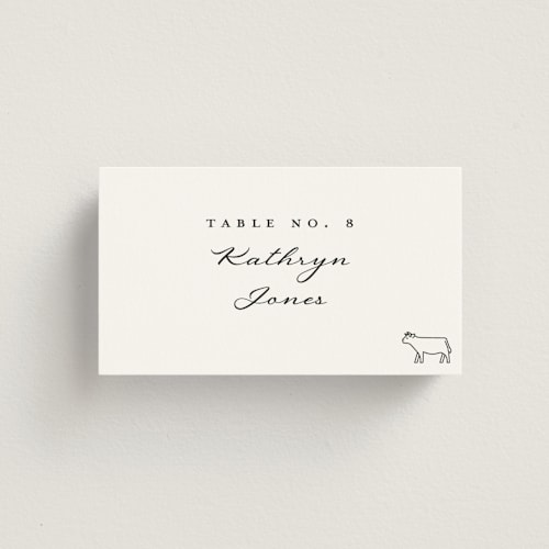 This is a snow wedding place cards with standard by mo kelley called defined printing on signature in placecard