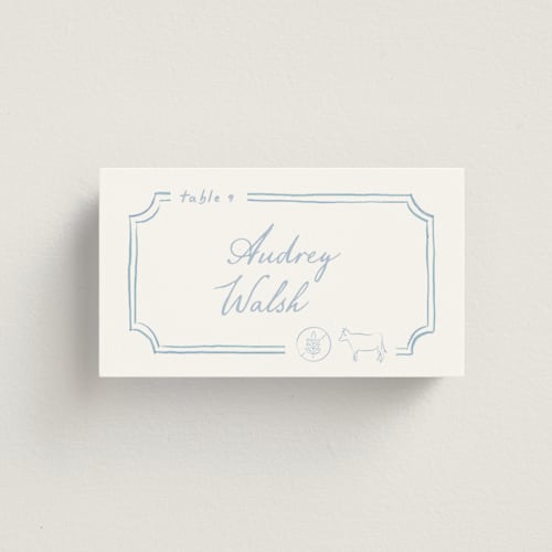 This is a marine wedding place cards with standard by Creo Study called organic frame printing on signature in placecard