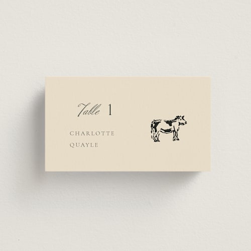 This is a chardonnay wedding place cards with standard by Draft and Wed called whimsical watercolour printing on signature in placecard