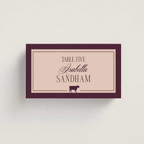 This is a cabernet wedding place cards with standard by Hudson meet Rose called merlot printing on signature in placecard