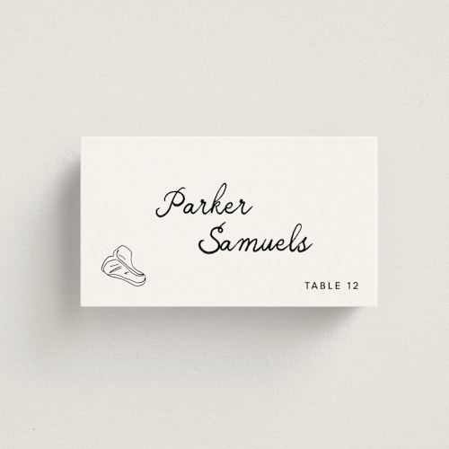 This is a tuxedo wedding place cards with standard by Kelly Watkins called lover printing on signature in placecard