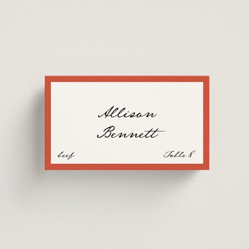 This is a strawberry wedding place cards with standard by Kelly Watkins called juniper printing on signature in placecard