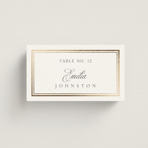 This is a cloud wedding place cards with foil pressed by Nicole Walsh called lustre printing on signature in placecard