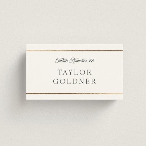 This is a pearl wedding place cards with foil pressed by Stacey Meacham called opulence printing on signature in placecard