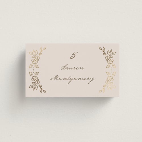 This is a vanilla wedding place cards with foil pressed by Petra Kern called manuet printing on signature in placecard