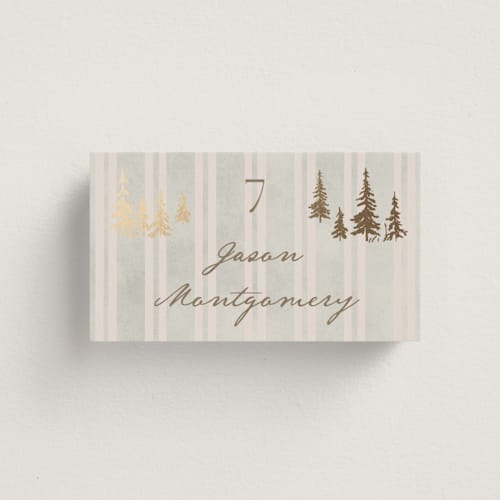 This is a dew wedding place cards with foil pressed by Petra Kern called mountain love printing on signature in placecard