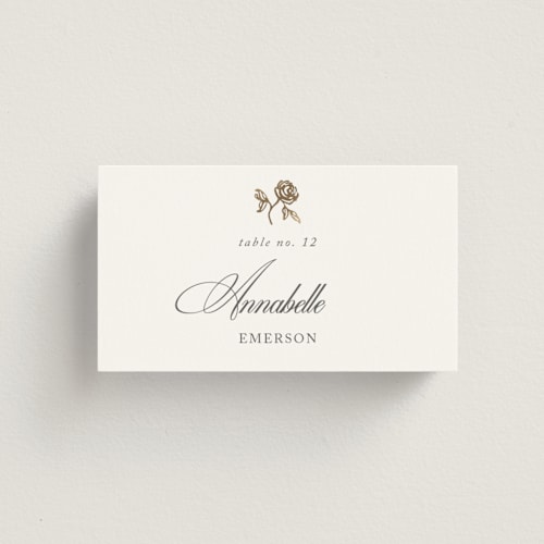 This is a classic bride wedding place cards with foil pressed by Design Lotus called here with you printing on signature in placecard