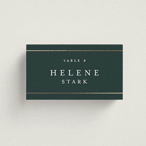 This is a forest wedding place cards with foil pressed by Stacey Meacham called style and grace printing on signature in placecard