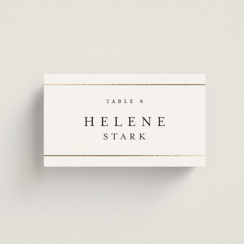 This is a pristine wedding place cards with foil pressed by Stacey Meacham called style and grace printing on signature in placecard