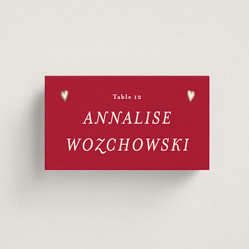 This is a snow wedding place cards with foil pressed by Ani Somi called amore printing on signature in placecard