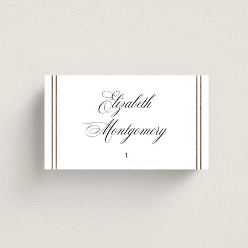 This is a silk wedding place cards with foil pressed by Carolyn MacLaren called scripted striped printing on signature in placecard