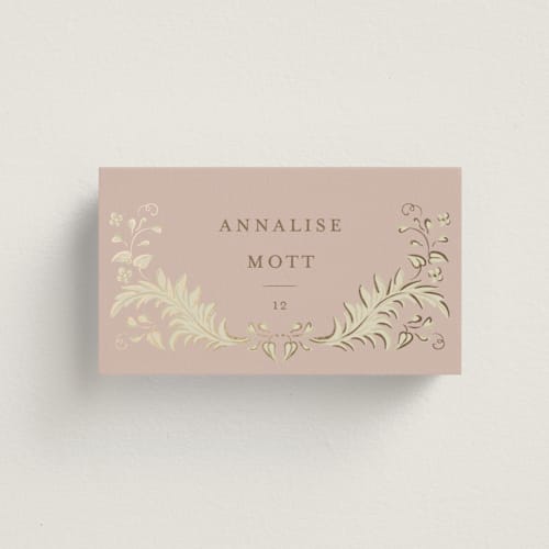 This is a rose wedding place cards with foil pressed by Ani Somi called french train printing on signature in placecard